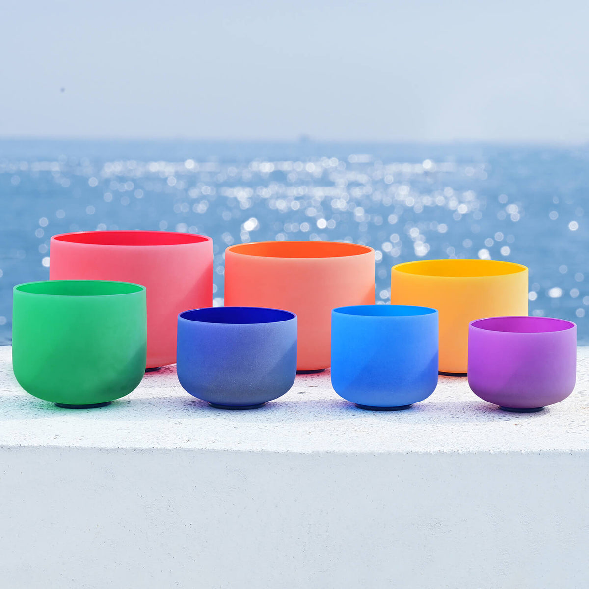 CVNC 8-14 Inch 7 PCS Colored Frosted Crystal Singing Bowl Set For