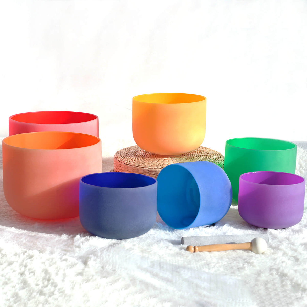 CVNC 6-12 Inch 7 PCS Colored Frosted Crystal Singing Bowl Set For Soun ...