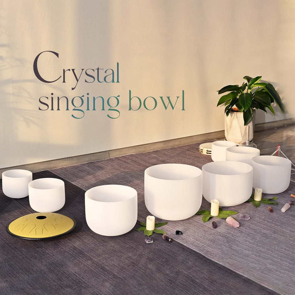 CVNC 8 PCS 7-14 Inch Frosted Crystal Singing Bowl Big Full Set For