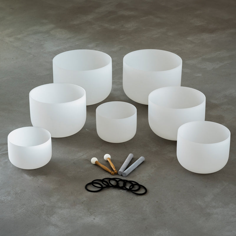 CVNC 3rd Octave 7 PCS Frosted White Crystal Singing Bowl Set With