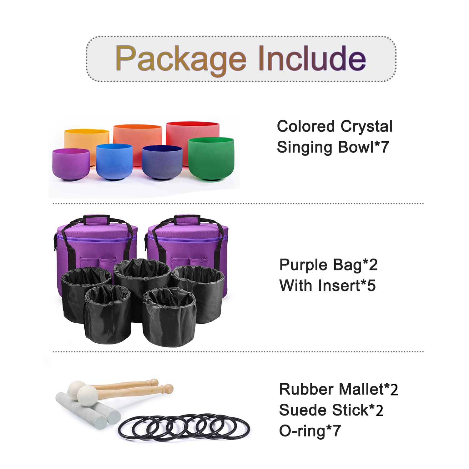 CVNC 6-12 Inch 7 PCS Colored Frosted Crystal Singing Bowl Set For