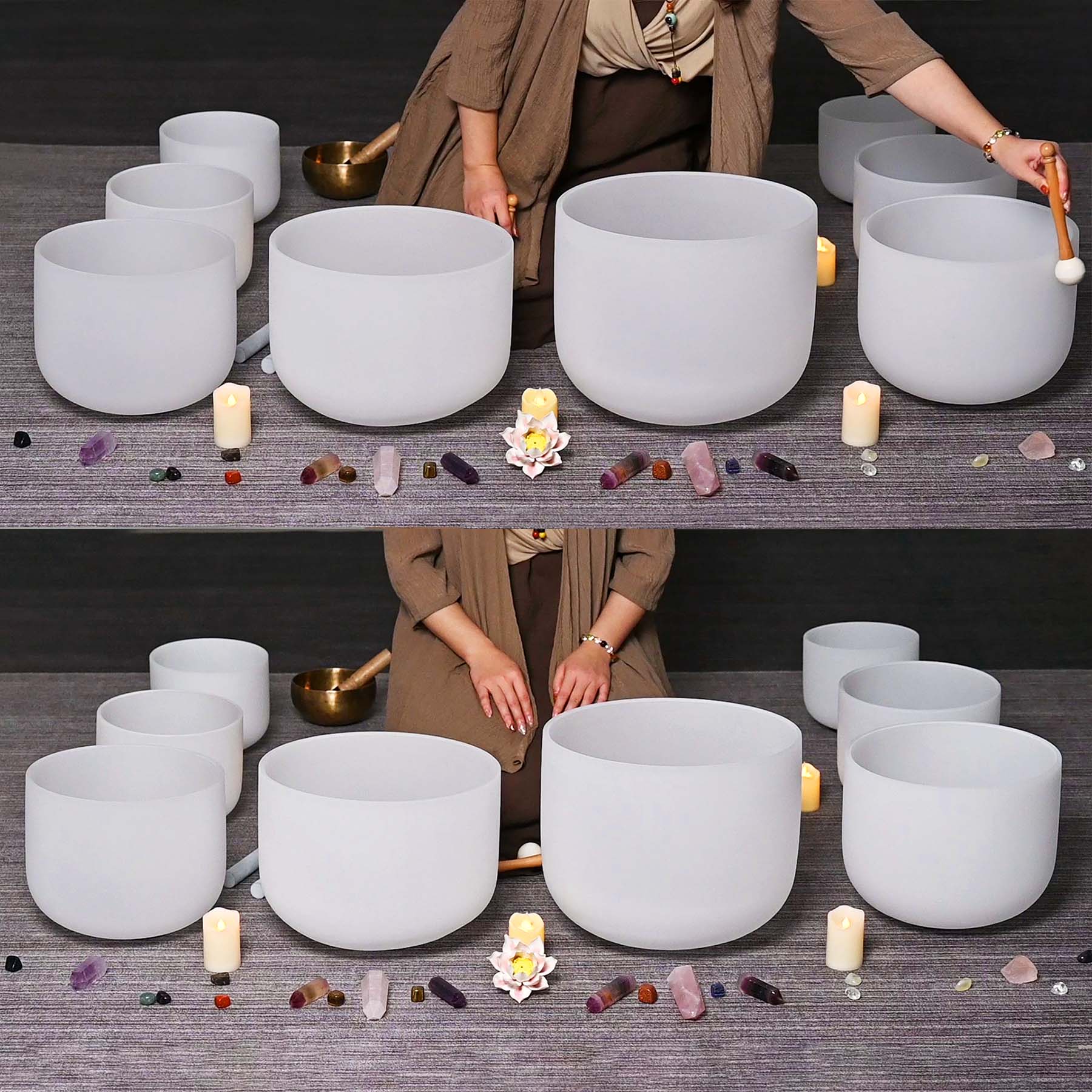 CVNC Perfect Pitch 8 PCS 7-14 Inch Frosted Crystal Singing Bowl