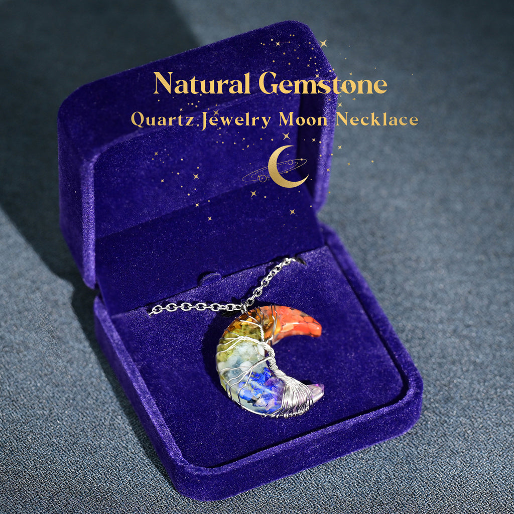 CVNC Crystals Stones Moon Pendant Necklace With Velvet Gift Box